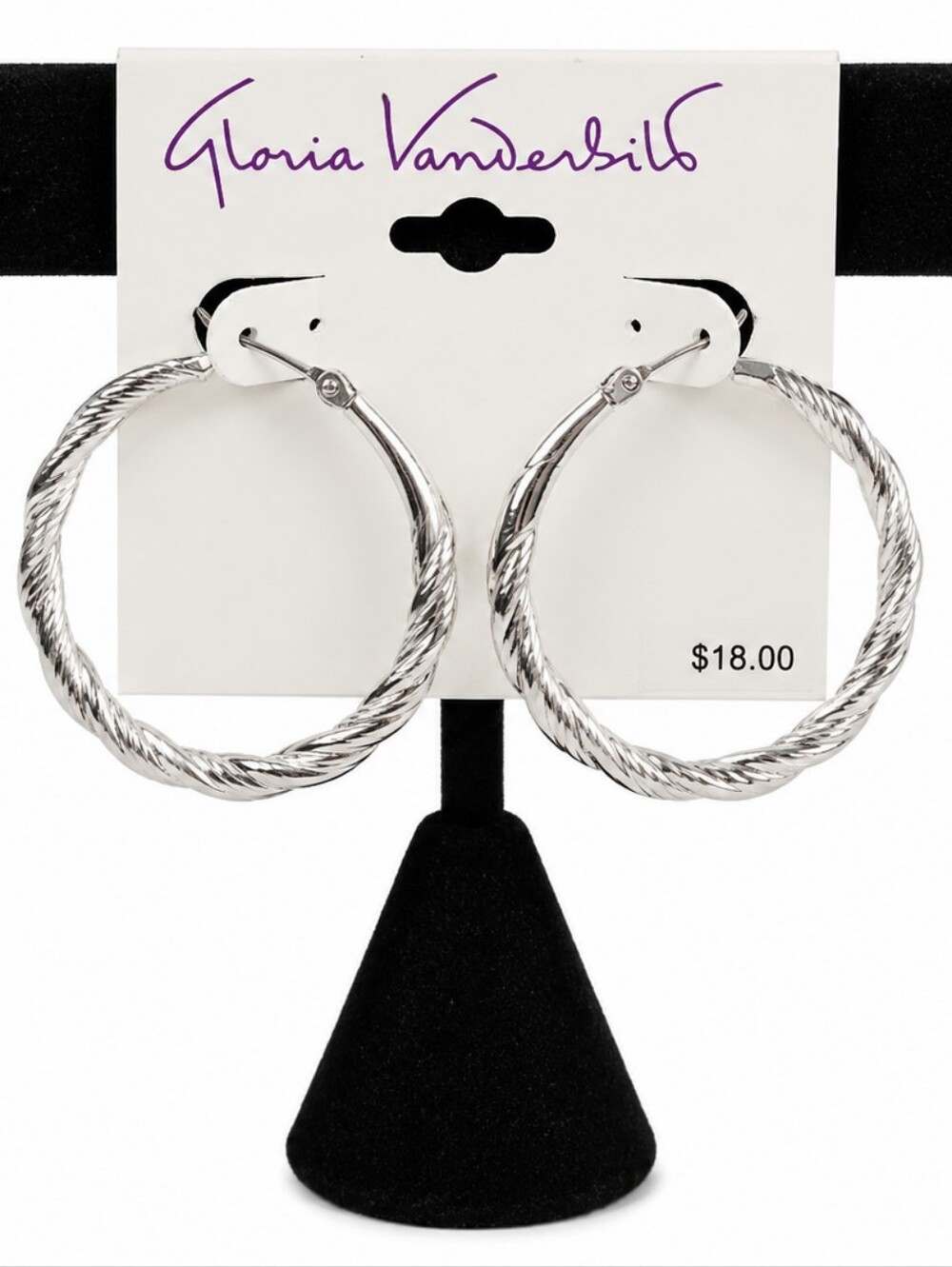 Gloria Vanderbilt 1.5" Silver Tone Textured Hoop Earrings NWT
